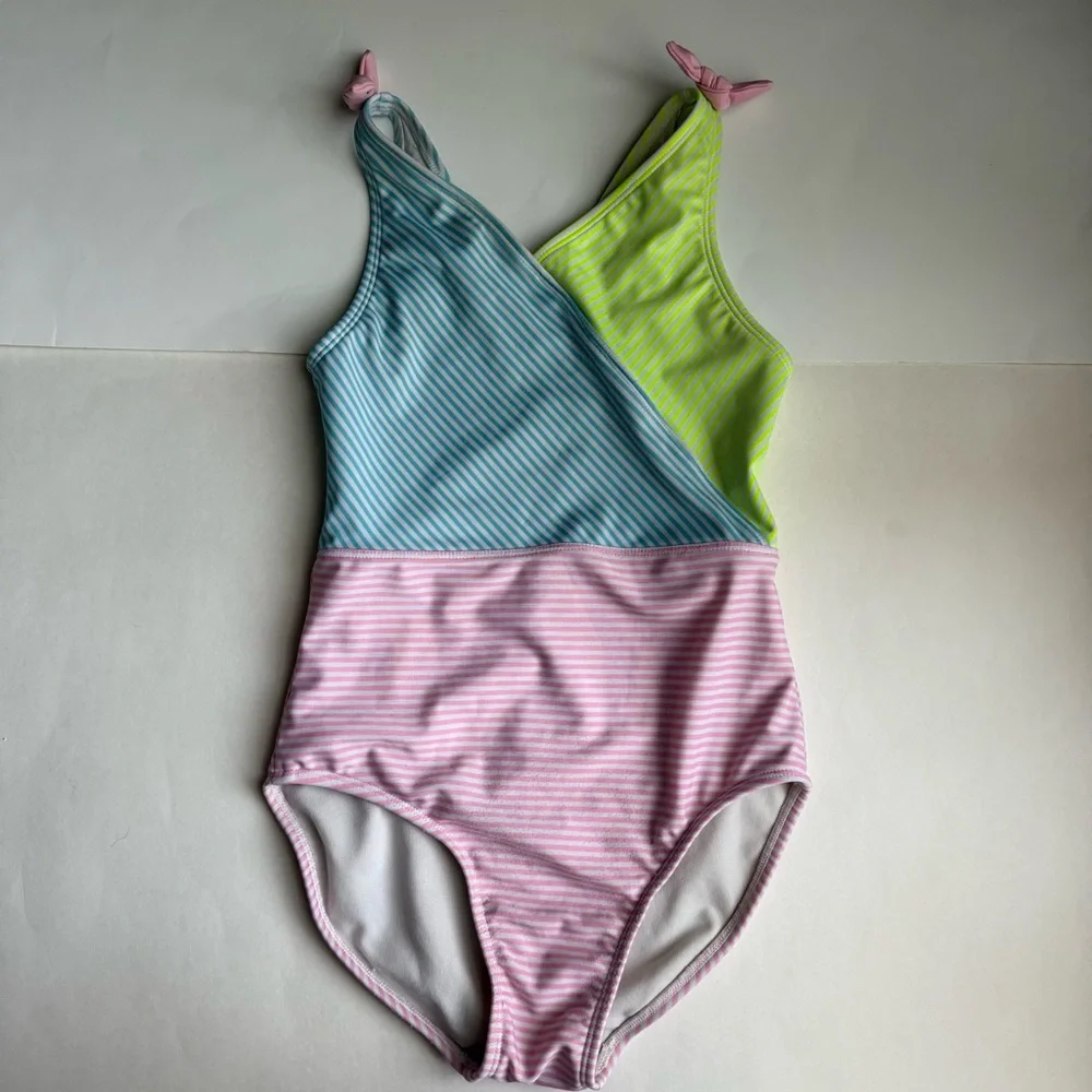 Cat & Jack Girls Striped One-Piece Swimsuit - Size Large (10/12) (Used)